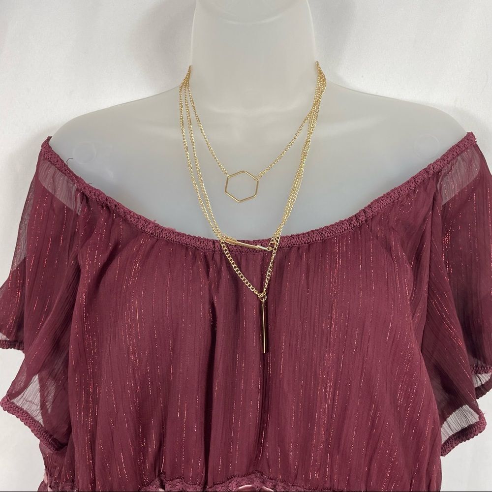 Venezia Burgundy Metallic Sheer Blouse Size 14/16 Check out the Video!